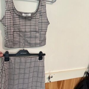 Pink Rose Brown and White Checkered Dress